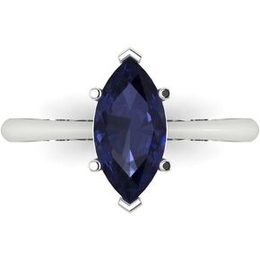 Clara Pucci 1.4ct Marquise Cut Solitaire Simulated Blue Sapphire Wedding Bridal Designer art deco Anniversary Ring 14k White Gold