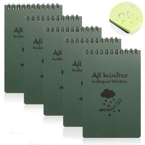 Pocket Weatherproof Top Spiral Notebook, Waterproof Tactical Green Cover Memo Grid Paper Steno Notepad, Write in the Rain Notebook for Outdoor Activities Recording, 4X6Inch