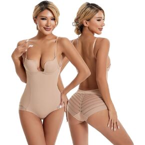 Women's Backless Bodysuit Shapewear Sexy U-Plunge Bra Body Shaper Tummy Control Bodysuit for Wedding Dresses