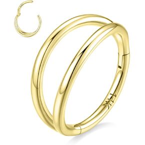 FUNLMO 14K Solid Gold Nose Ring Septum Ring Yellow Gold Conch Helix Daith Tragus Rook Piercing Jewelry Cartilage Earring 16G Double Nose Hoop for Single Piercing