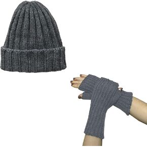 PERU - Alpaca Wool Knit - Beanie Hat Skull Cap + Mittens Gloves Women's and Men's - Dark Grey