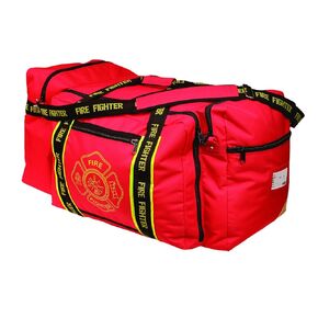 OccuNomix OK-3000 Large Gear Bag, “Firefighter" Woven In Reflective Trim Along Bag Straps, Maltese Cross Logo, 3 Compartments with 2 Outside Zip Pockets, 29" x 17" x 16", Red