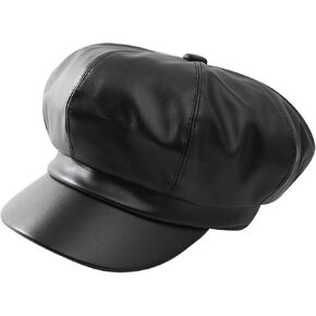 Women Newsboy Hats 8 Panel Vintage PU Leather Visor Beret Baker boy Cap Cabbie Hat for Women/Men