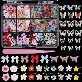 Acrylic Butterfly Flower Bear Nail Art Pendant Art, Multi-shape Pearl Rhinestone Golden Metal Applique Jewelry Accessories Production (S1-Bow Rhinestones)