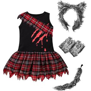 5 PCS Werewolf Girls Costume Halloween Wold Costume Dress Accessories Set for Wolf Cosplay Party