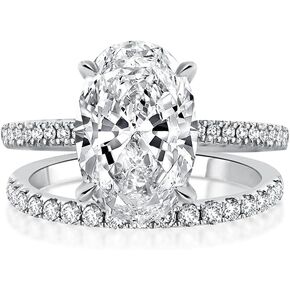 3.5ct Elongated Oval Cut Engagement Ring Set,925 Sterling Silver Bridal Ring Set with Half Eternity Wedding Ring
