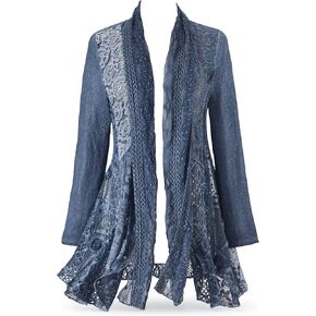 Shades of Blue Jacket, Women’s Boho Lightweight Coat, Open Front Cardigan with Long Sleeves, Dressy or Casual Fashion