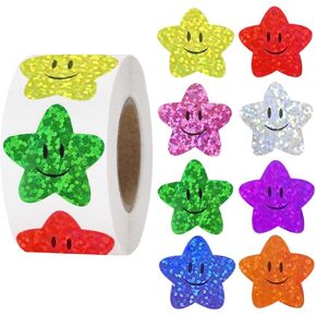 Anwyll Star Stickers,Smiley Face Star Stickers for Kids Reward,500Pcs 1Inch Shiny Star Stickers,Self-Adhesive Metallic Glitter Foil Star Stickers for DIY Homework School Classroom Teacher Supplies