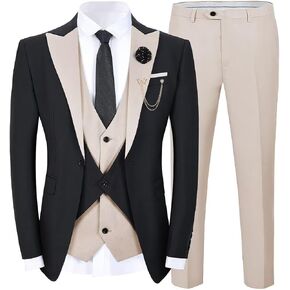 Wangyue Men's 3 Piece Suit Slim Fit One Button Formal Wedding Suit Prom Tuxedo Suits Dinner Party Blazer Vest Pants Set