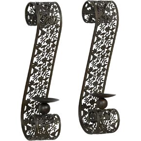 Touch of Class Classic Elegant Scrolling Diandre Metal Wall Sconce Pair - Finished in Antique Bronze - Candle Pair Decor - Set of Two - Floral Vine - 16 Inches High