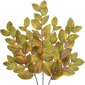 3PCS Artificial Frosted Elm Branch - 29" Fake Fall Leaves, Mixed Color Faux Floral Stems for Vase, Tall Decorative Greenery for Home Kitchen Console Table Decor, Autumn Artificial Plants Indoor
