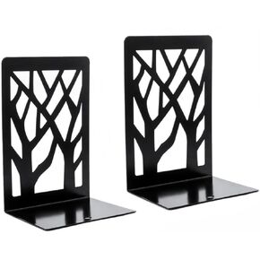 Heavy Duty Metal Bookends Tree Book Ends Abstract Book Stopper Cook Book Stand up Supports Non-Skid Abstract Art bookends Branch Birds bookend Geometric Pattern (Branch Bird-White, 1 Pair)
