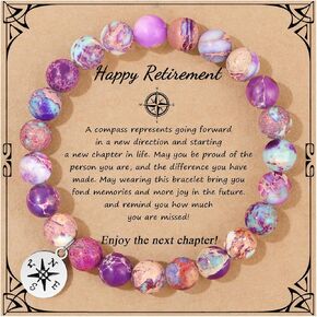 𝗥𝗲𝘁𝗶𝗿𝗲𝗺𝗲𝗻𝘁 𝗙𝗮𝗿𝗲𝘄𝗲𝗹𝗹 𝗚𝗶𝗳𝘁𝘀 for Women Going Away Goodbye Gifts Coworkers Teacher Nurse Retirement Gifts for Women Friends Colorful Imperial Jasper Stainless Steel Beads Compass Bracelet