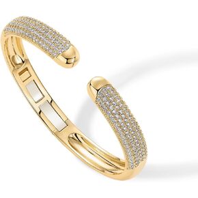 PAVOI 14K Gold Plated Cubic Zirconia Pave Bangle for Women | Cuff Bracelet