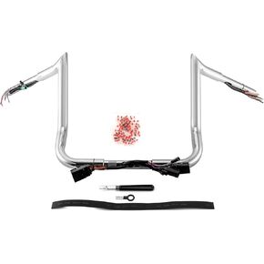 Pre-wired 12" Rise Handlebars Ape Hangers 1 1/4" Fat 1" Clamp Compatible with 2008-2013 Harley Touring Street Glide Electra Glide Ultra Limited, Chrome