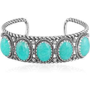 American West Jewelry Sterling Silver Women's Cuff Bracelet Choice of Gemstone Color 5-Stone Design Sizes S, M, or L