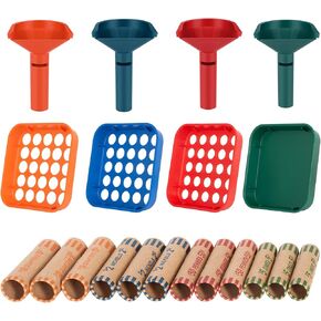 Coin Counters Tubes & Coin Sorters Tray - 4 Color Coded Coin Sorting Tray and Coin Counting Tubes Bundle with 40 PCS Preformed Coin Wrappers Assorted