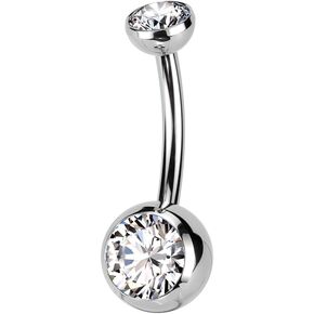 Pierced Owl 14GA F136 Implant Grade Titanium Threadless Push In Double Bezel Set CZ Crystal Belly Button Ring