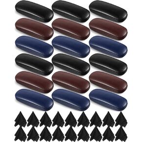 18 Pieces Hard Shell Sunglasses Case Eyeglasses Cases Pocket Glasses Box with Cleaning Cloth for Men Women Reading Travel, Black, Blue, Brown