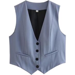 FindThy Women's Cropped Suit Vest Dressy V Neck Button Down Blazer Jacket Waistcoat