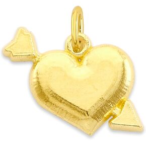Solid 10k Gold Heart with Arrow Microcharm, Mini Cute Charm Cupid Symbol with Clasp