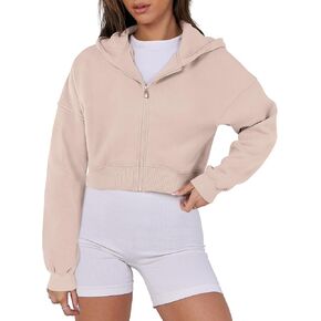 ANRABESS Womens Zip Up Crop Hoodie Sweatshirts 2024 Fall Trendy Long Sleeve Cropped Jacket Top Teen Girls Preppy Clothes