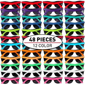 48 Pack 12 Colors Neon Party Sunglasses With Dark Lens,80's Style Colorful Novelty Sunglasses For Party Favors,Bulk Pool Party,Beach Party,Summer Party, Goody Bag Fillers,for Boys Girls Teens adults