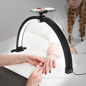 Small Nail lamp for Desk, Half Moon Light for Nail Desk with Touch Control, Portable Half Moon Nail lamp with Phone Holder (Black)