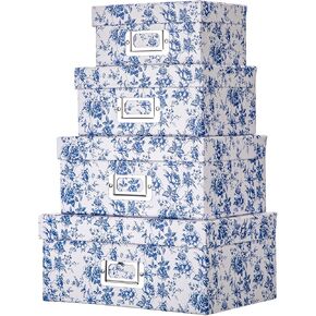 Briful Blue and white Porcelain Storage Boxes, Photos Storage Boxes with Lids 4 in 1 Set Water-proof Gift Boxes Sets Decorative Multiple Size Storage Bins for Clothes/Shoes/Office/Cosmetic/Books