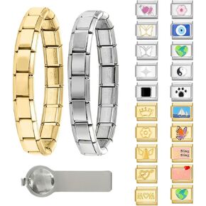 Italian Charm Bracelet Charms Sets Sivery Charms Brascelets with 20Pcs Charms and Opening Tools Handmade DIY Jewelry Gifts Sivery
