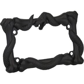 LPF262-BK 3D Viper Snake and Bones Style Zinc Metal Matte Black Finished Motorcycle License Plate Frame
