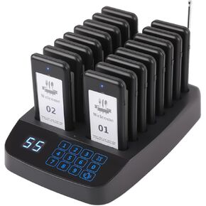 Restaurant Pager System, 16 Wireless Beepers, Touch Screen Keyboard Calling Customers Waiting Pagers with Vibration Flash and Buzzer for Queue in Food Trucks Churches Hospitals Hotels Eatery