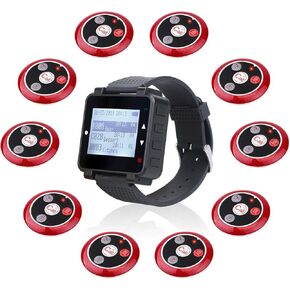 Retekess T128 Restaurant Pager System,Wireless Caregiver Call System,10 4-Key Waterproof Alert Call Buttons for Waiter,Customer,Staff,Caregiver