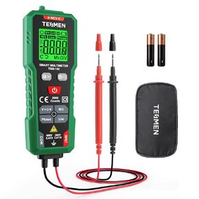 TSM-192 Handheld Digital Multimeter, Voltage Tester with Leads, Voltmeter Measures Phase, NCV, AC/DC Voltage, Resistance, Continuity & Live Wire for Automotive Testing, Household-Green