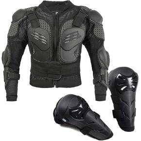 Kids Motorcycle Armor Jacket Knee Elbow Arm Shoulder Pads Spine Chest Protection Dirt Bike Suit Children Full Body Gear Set Motocross for Cycling Racing Ski