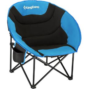 KingCamp Foldable Saucer Moon Lounge Chair with Cupholder Storage Pocket for Indoor Home or Outdoor Camping and Tailgating Use, Black/Red