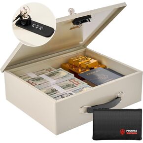 Fireproof Document Box with Combination Lock,Fireproof Money Bag Included-Secure Storage for Valuables, Documents,Fire Resistance Safety Chest,Fire Safe Box,Fireproof Box for Home Travel Business Use