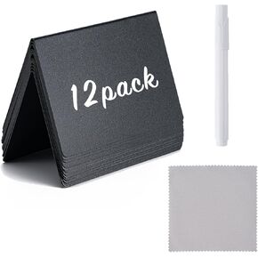 BOOMIBOO 12 Pack 4"x3"Mini Chalkboard Signs, Reusable and Reserved Table Signs, Easy to Write and Wipe Out, Food Labels for Parties - Buffets - Birthdays -Bakery-Table Numbers-Weddings