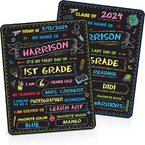 First & Last Day of School Chalkboard, 14"x 11" Double-Sided School Board for Kids, Girls & Boys, School Sign, Reusable Back-to-School Supplies for Preschool, Kindergarten & 1st Grade Kids