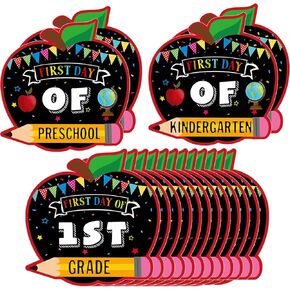 16 Pcs First and Last Day School Grad Signs Reversible Reusable Paper Apple Chalkboard Signs Back to School Photo Prop Signs Preschool Kindergarten 1st-12th Grades to College for Kids Girl Boy