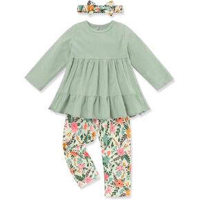 Toddler Girl Clothes Long Sleeve Ruffle Dress Top and Jeans Pants Toddler Girl Fall Outfits
