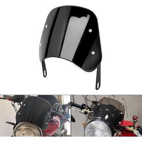 Universal Motorcycle Windshield Wind Deflector Windscreen Front Flyscreen with Mount for Harley Honda Yamaha Kawasaki Suzuki Cafe Racer Motorbike 5"-7" LED Headlight