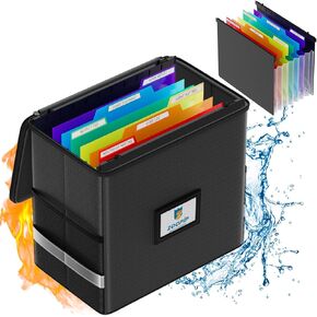 Fireproof File Box with Hanging File Folders,Accordion Pockets,Hanging File Organizer for Letter Size(Folders+Box-13.8"*12.2''*9.8'')