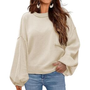 Zeagoo Sweaters for Women 2024 Fall Outfits Lantern Long Sleeve Crew Neck Knit Tops Pullover Winter Fashion Clothes