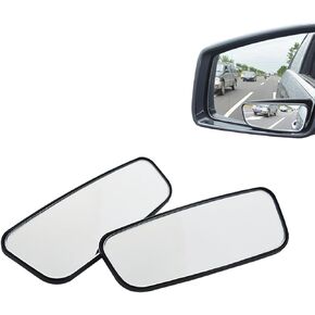 Ajxn 2 PCS Car Wide Angle Blind Spot Mirror, 3.74" x 1.41" Self-adhesive Anti-glare Rectangular Curved HD Convex Auxiliary Rear Mirror, Parking Aid Accessory, Compatible with Most Cars (Black)