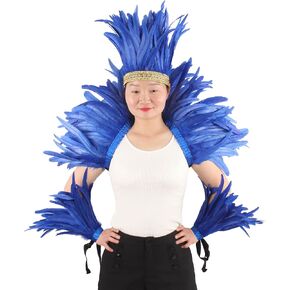 QI@XIA Feather Shawl and 1 Pair of Wrist Cuffs and 1 Headpiece for Women Witch Halloween Mardi Gras Cape Costumes Accessories (Sapphire Blue)