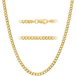 KISPER 18K Gold Over 925 Sterling Silver Italian 3.5mm Solid Diamond-Cut Cuban Link Curb Chain Necklace - for Men & Women with Lobster Clasp - Made in Italy