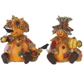 Topadorn Polystone Table Decor Seasonal Fall Harvest Statue Pumpkin People Dolls for Home Fall Decor for Thanksgiving Day, Set of 2