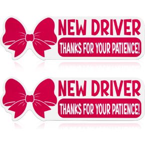 2pcs New Driver Magnet for Car, Thanks for Your Patience Bow Candy Reflective New Driver Stickers Removable New Driver Vehicle Safety Warning Sign for Bumper Window Student Driver (Pink)