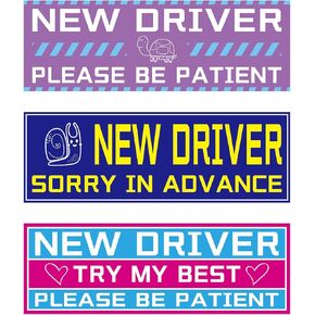 3pcs New Driver Magnet for Car, Reflective Please Be Patient New Driver Signs Funny Student Driver Magnetic Bumper Sticker Removable Novice Driver Vehicle Safety Warning Sign